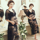 Women Pregnants Photography Maternity Short Sleeve Solid Sling Lace Long Dress