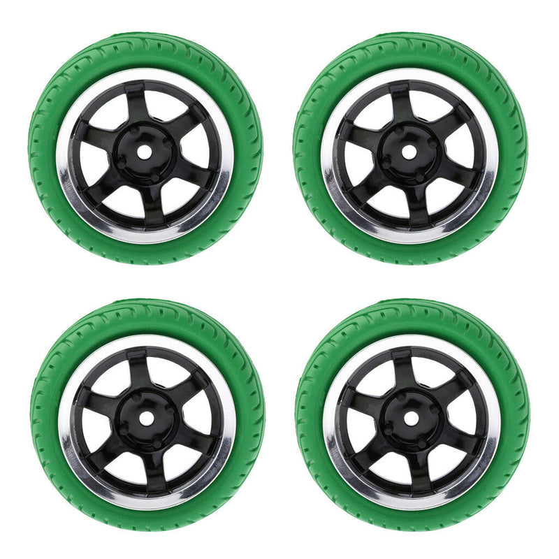 4x 1/10 Scale RC On Road Speed Racing Car Rubber Tires Tyre and Wheel Green