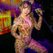 Sexy Women Leopard Wet Look Jumpsuit Bodycon Bodysuit Zipper Playsuit Linge Kw