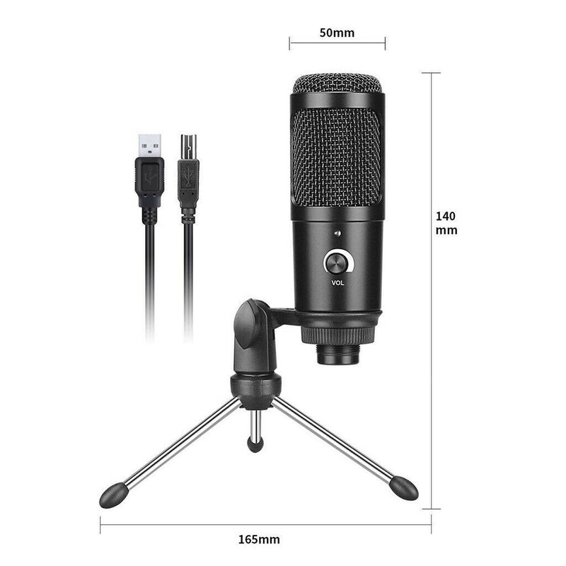 USB Condenser Microphone w/ Stand Studio Recording Vocals Streaming Broadcast