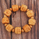 Wood carved Buddha head hand string prayer beads bracelet gift