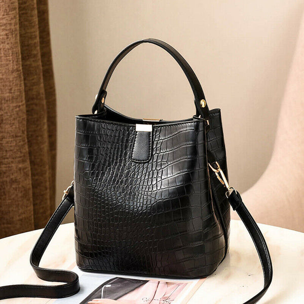 Retro Alligator Bucket Bags Women Crocodile Pattern Handbag Capacity Casual V4H1
