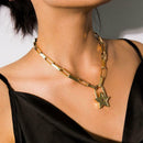 Geometric Star Lock Pendant Necklace Retro Choker Women Statement Jewelry A