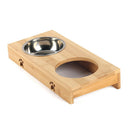 2pcs Bamboo Elevated Dog Cat Food Water Bowls Stand Feeder With Stainless 2 Bowl