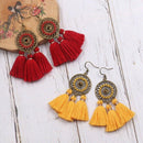 Bohemian Alloy Earrings European And American Handmade Fan-Shaped Long Tass