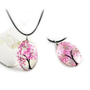 Jewelry Real Dried Flower Necklace Tree Shaped Rope Glass Long Pendant Neck A9L6
