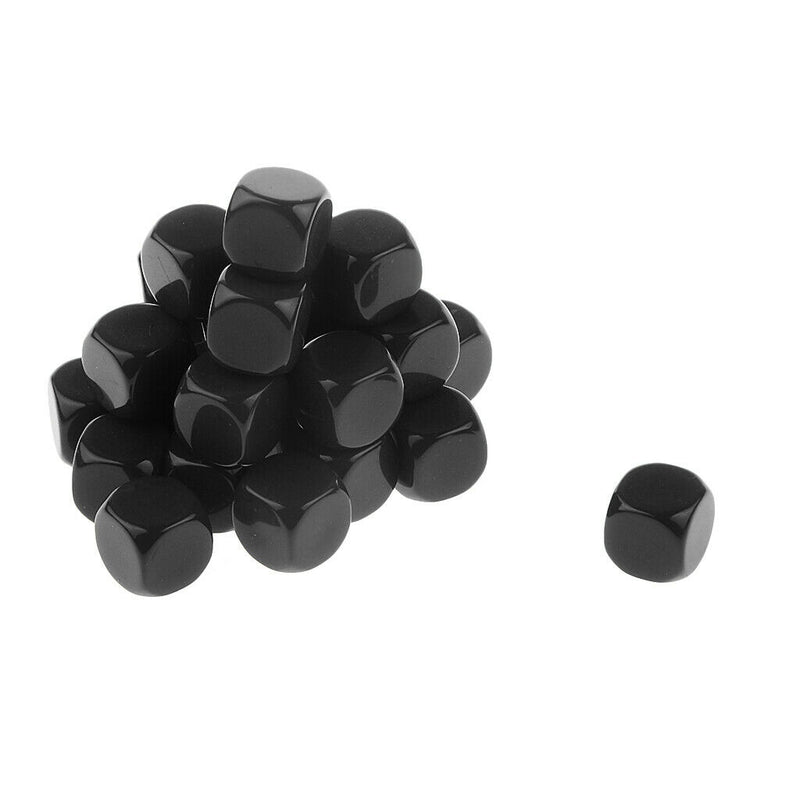25pcs 16mm Blank Dice Cubes Square Corners, Black Plastic, D6 Math Dices Set for