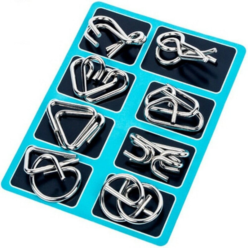 8Pcs/set Metal Wire Puzzle Brain Teaser Game IQ Mind Test Toys for Kids Adults