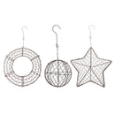 Pack of 3, Metal Wire Wreath Frame Form Hanger, Round & Ball & Star Shaped