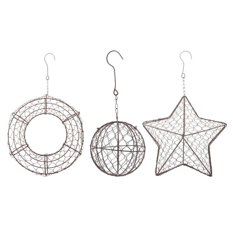 Pack of 3, Metal Wire Wreath Frame Form Hanger, Round & Ball & Star Shaped