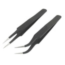 2 Pcs 13cm Length Black Anti-static Straight Curved Tweezers