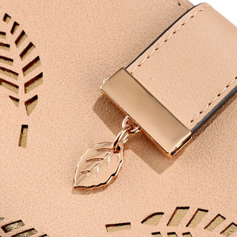 Fashion Women's Leaf Wallet Long Leather Card Holder Purse Zipper Buckle EleU6F7