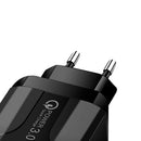 3 Port Charger USB QC3.0 Fast Charging Travel Wall Phone Adapter (Black EU) A