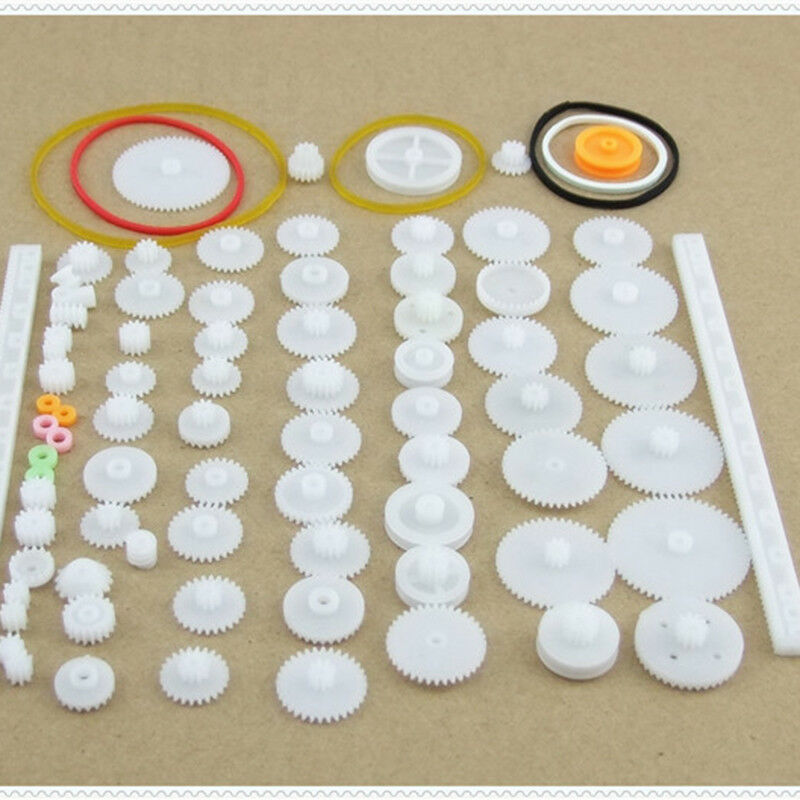 80Pcs Plastic DIY Robot Gear Set Single Double Layer Shaft Sleev Axle Crown R3P1