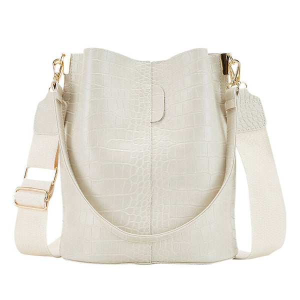 Retro Crocodile Leather Women Shoulder Bag Messenger Bucket Handbag (White) A#S