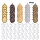30Pcs Oval Pendant Trays Bezel with Dome Glass Cabochon for DIY Jewelry M BVP