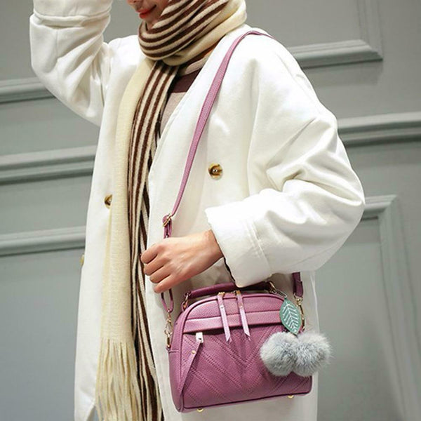 Women Messenger Handbag Shoulder Bag PU Leather Sling Bag/Light Purple