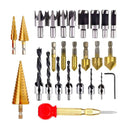 26Pcs Woodworking Chamfer Drilling Tools Including 6 Countersink Drill Bits