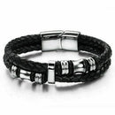 Fashion Mens Braided PU Leather Stainless Steel Cuff Wristband s Bracelet