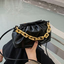 Women Pleated Handbag Stone Pattern PU Chain Shoulder Crossbody Bag (Black)