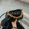 Women Pleated Handbag Stone Pattern PU Chain Shoulder Crossbody Bag (Black)