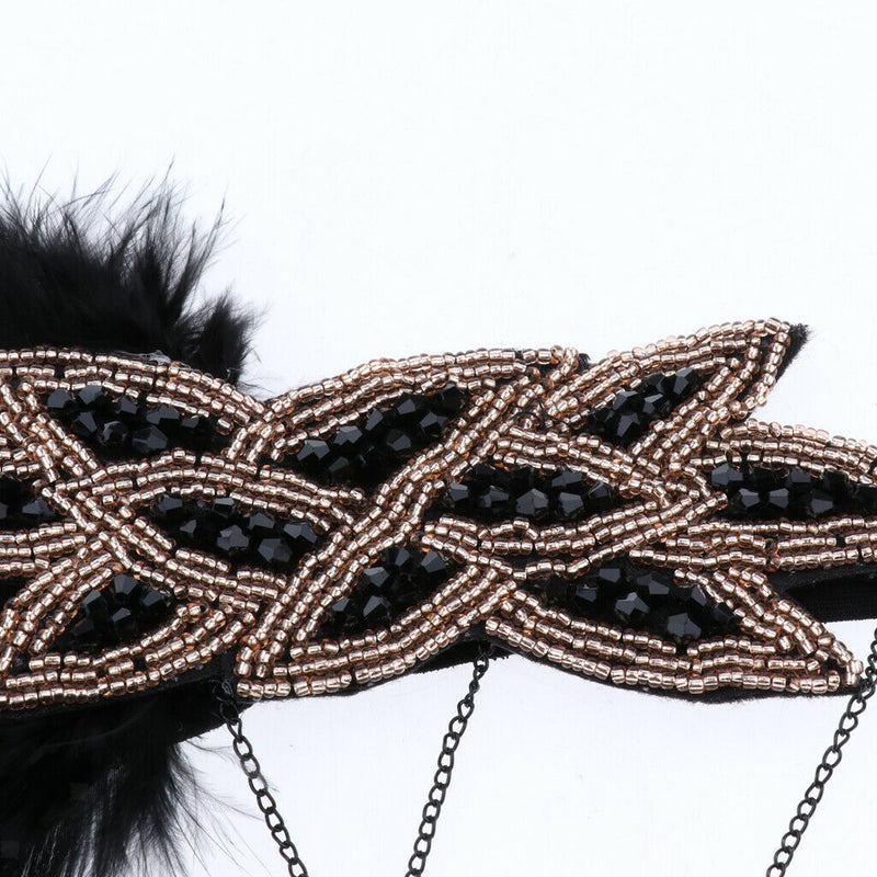 Handmade Feather Headband - Flapper Feather Headpiece - 1920s Beaded Headband