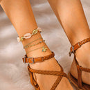 4pcs Boho Bee Shell Rhinestone Anklet Women Beach Food Chain Jewelry Gifts