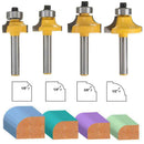 4Pcs Round Over Edging Router Bit 1/4'' Shank 1/2'' 3/8'' 1/4'' 1/8'' Radius