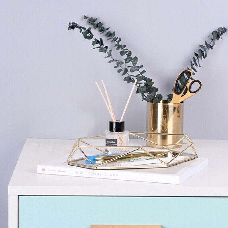 Nordic Style Glass Copper Geometry Hexagon Storage Basket Boxes Simplicity  Z2V7