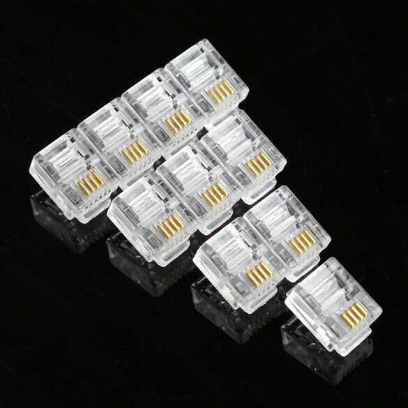 100X 4 Pin RJ11 RJ-11 6P4C Modular Telephone Phone Crystal Plug Connector