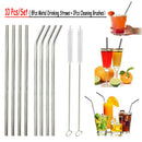 8x Stainless Steel Metal Drinking Straw Straws Bent Reusable Washable+2 Brushes