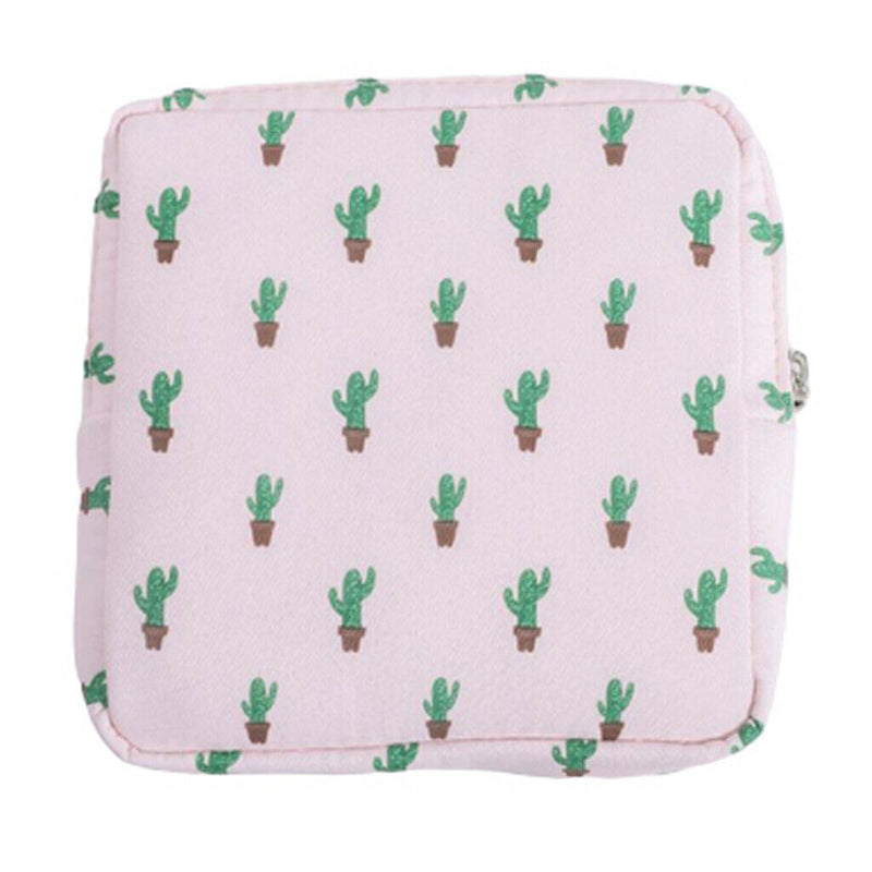 Portable Cotton Sanitary Bag Pad Pouch Coin Traveling for Girls Lady Cactus