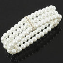 Ladies 3 Rows Faux Pearls Accent Off White Stretch Wrist Bracelet Jewelry