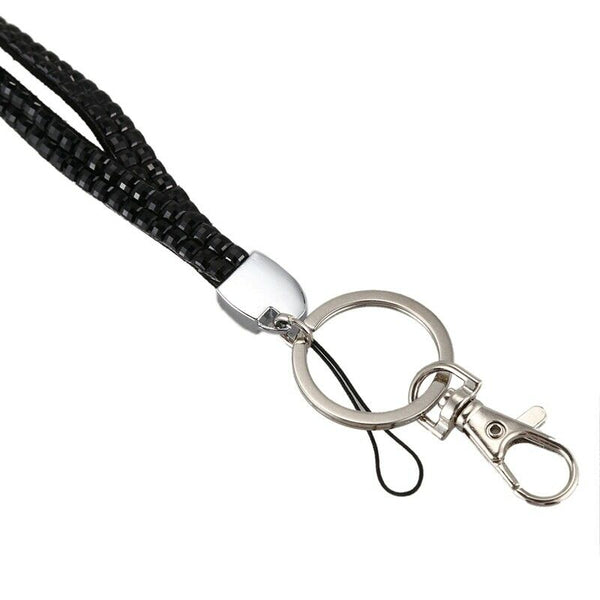 New Bling Crystal Rhinestone Lanyard Id Badge Keychain Card Holder-Black H4L9