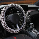 3Pcs /Set Gray Leopard Fluff Plush Steering Wheel Cover Winter Car AccessoryOZ