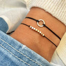 2Pcs/Set Fashion Black Rope Chain Charms Bracelet Bangle Jewelry Accessories 3C
