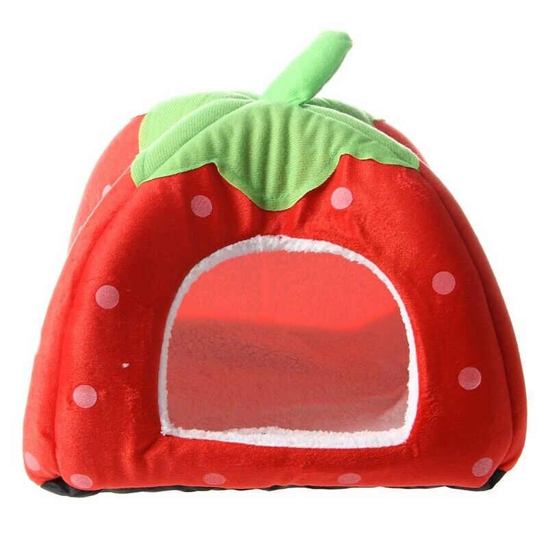 Soft Strawberry Pet Igloo Dog Cat Bed House Kennel Doggy Cushion Basket Red