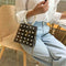Pearls Clear Shoulder Handbags PVC Women Crossbody Top-handle Bags (Black)