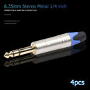 4pcs 6.35mm 6.5mm Jack Male Plug Stereo Connector Adapter for Microphone