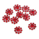 10X Clear Rhinestone Crystal Alloy Flower Embellishment Flat Back Button RED