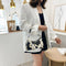 Cow Print Handbag Women PU Acrylic Chain Underarm Shoulder Bags (Beige)