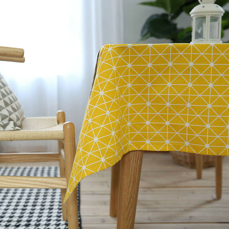 Yellow Chessboard Decorative Table Cloth Cotton Linen Tablecloth Dining Tab T2M6