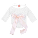 2pcs Newborn Photography Props Girls Lace Rompers Headband (Shell Pink) A