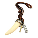 Crescent Teeth Pendant Necklace Cross Jewelry Leather Rope Sweater Chain