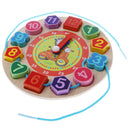 3 In 1 Wooden Shape Sorting Clock Puzzle Lacing Beads Toys for Kids - Zebra