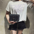 Sequins Bags Leather Splicing Women Shoulder Crossbody Square Bag (Black) A