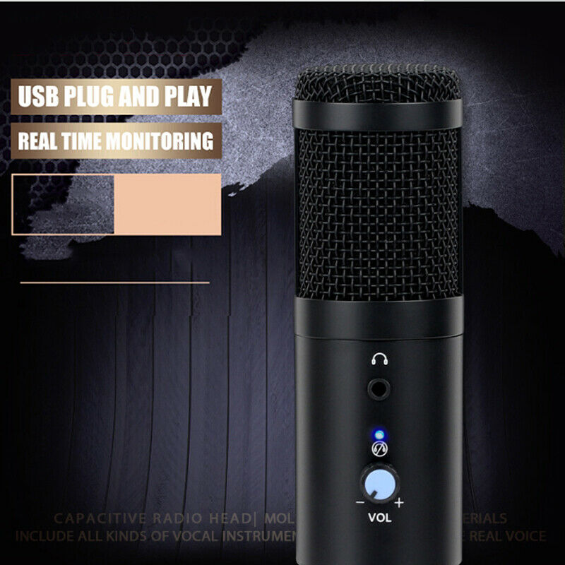 USB Microphone Wired Condenser Mic with Tripod Stand for PC Laptop Gaming bs