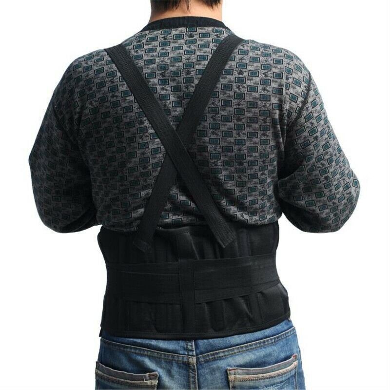 Adjustable Back Lumbar Brace Support Belt Shoulder Strap Suspenders Work J3K6