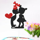 1PC Cake Topper Black Boy & Girl with Red Heart Wedding Paper DIY Wedding Part@