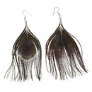Women Fashion Boho Style Rhinestone Long Natural Peacock Feather Drop Earri